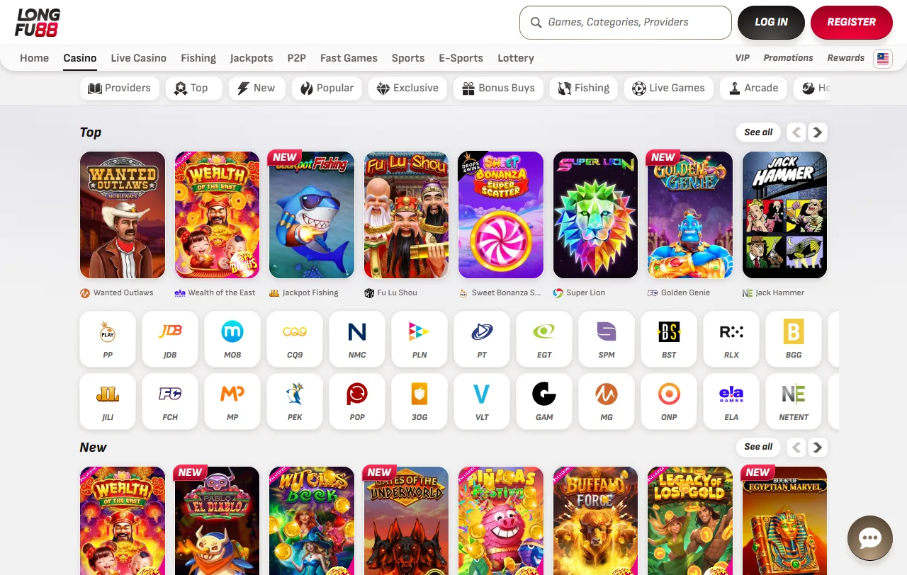 Selección juegos slots proveedores Longfu88 Casino España