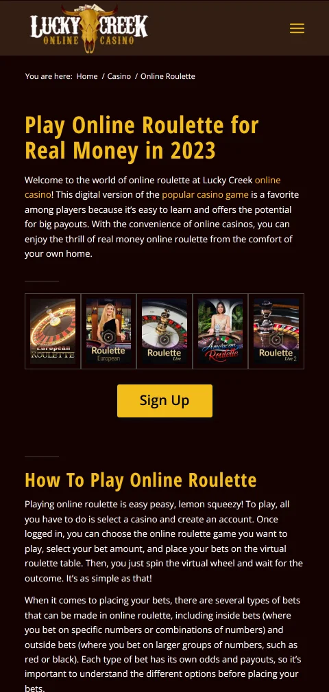 Juego móvil accesibilidad Lucky Creek Casino España smartphones