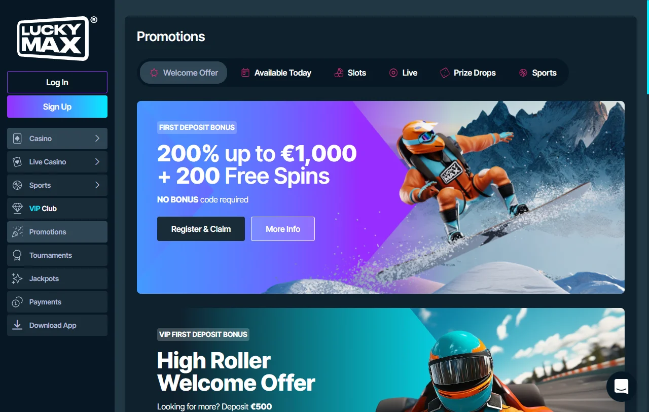 Juegos slots mesas en Lucky Max Casino España catálogo