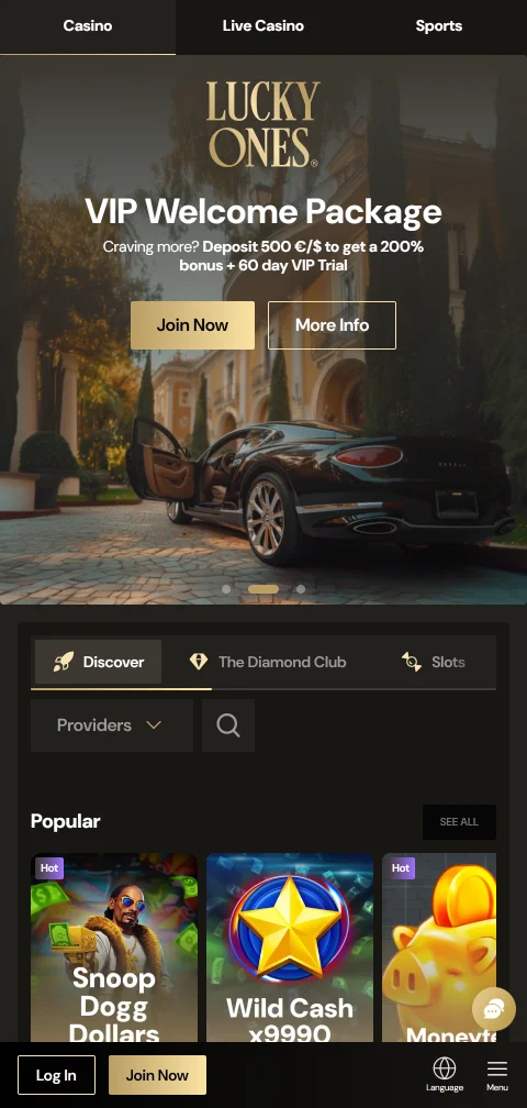 Lucky Ones Casino en móvil con acceso cómodo desde smartphone