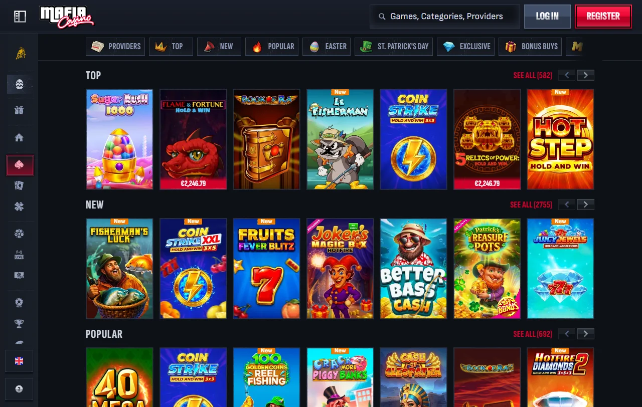Mafia Casino juegos y proveedores destacados en la reseña