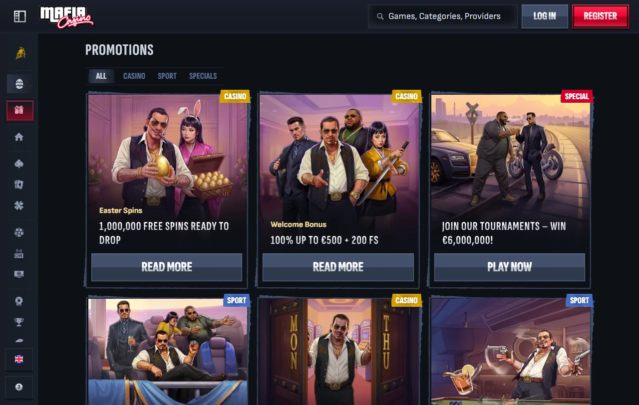 Mafia Casino bonos, promociones y condiciones de acceso