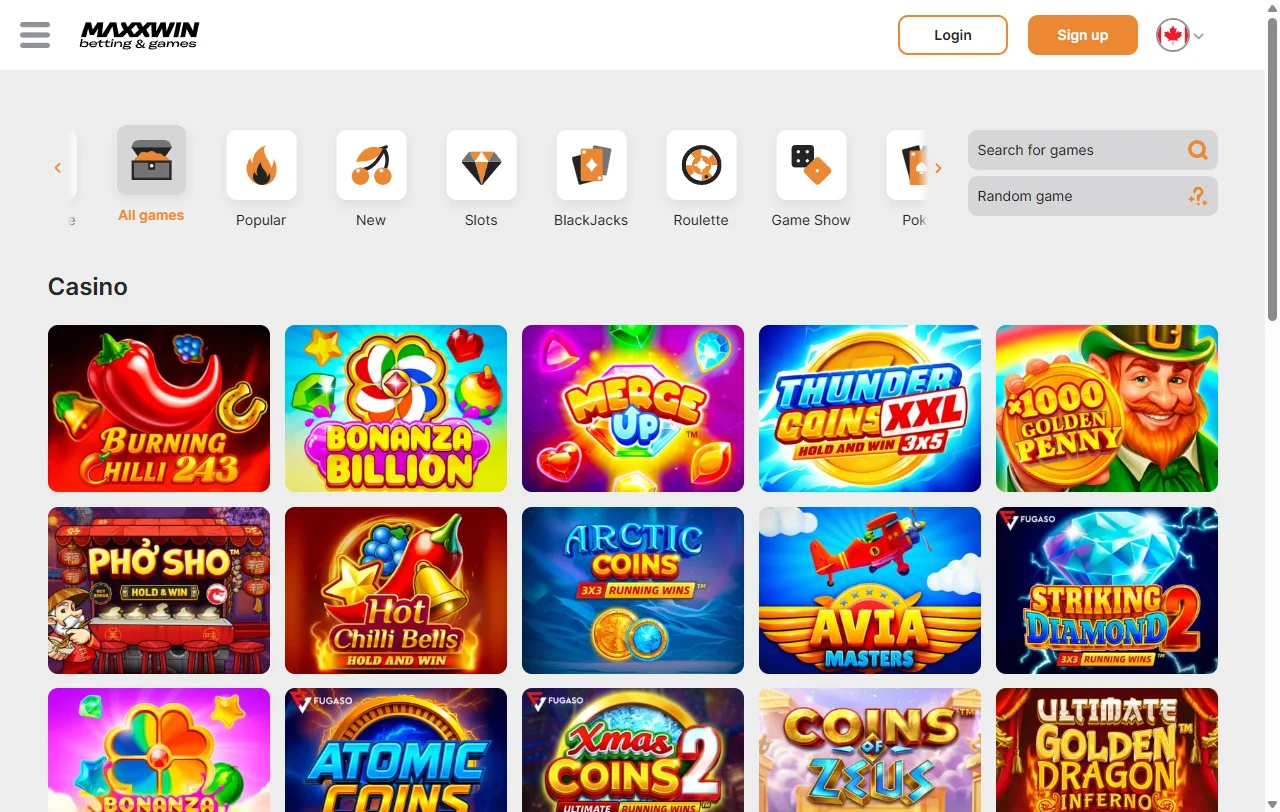 Selección juegos y proveedores en MaxxWin Casino España