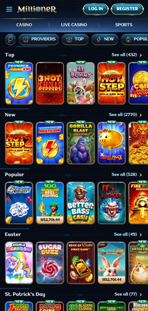 Depósitos retiros pagos en Millioner casino España