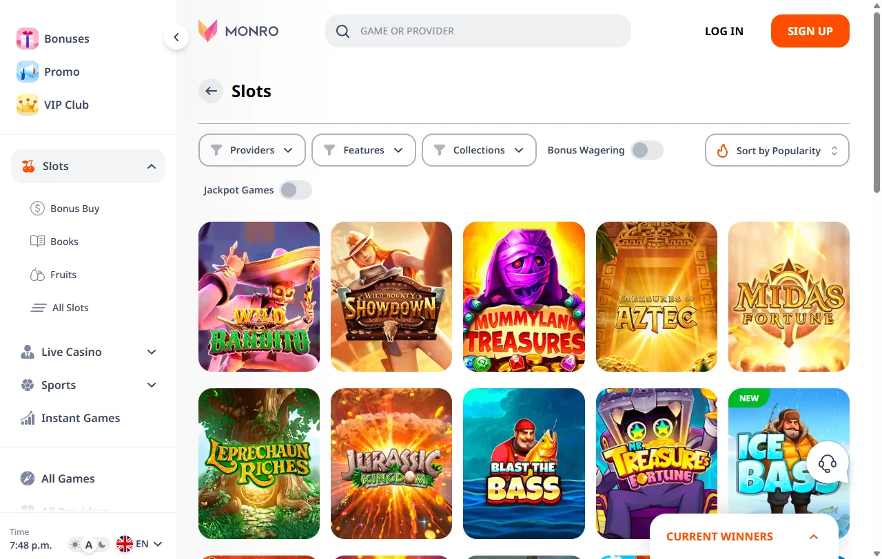 Slots tragaperras live casino catálogo Monro Casino España