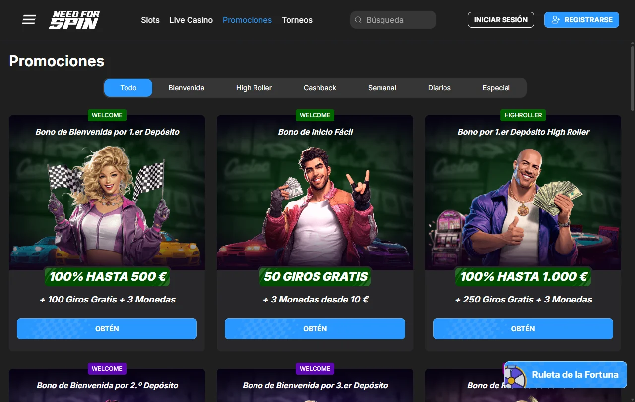 Need for Spin Casino con slots y juego en vivo