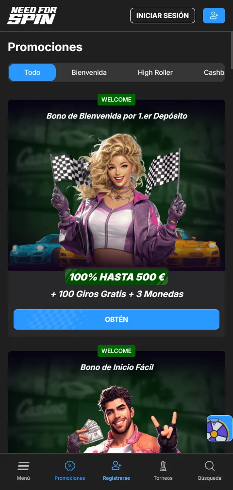 Need for Spin Casino depósitos y retiros desde móvil