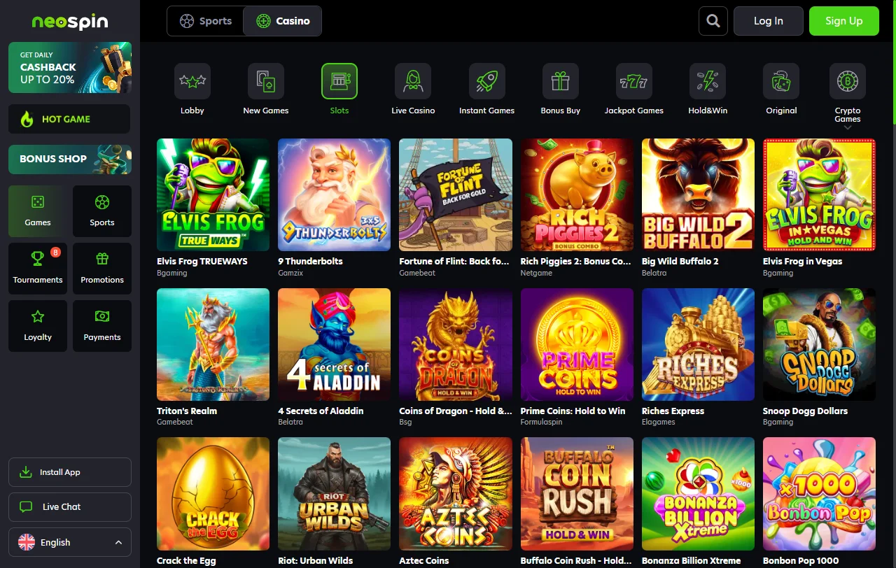 Neospin Casino juegos y variedad de proveedores