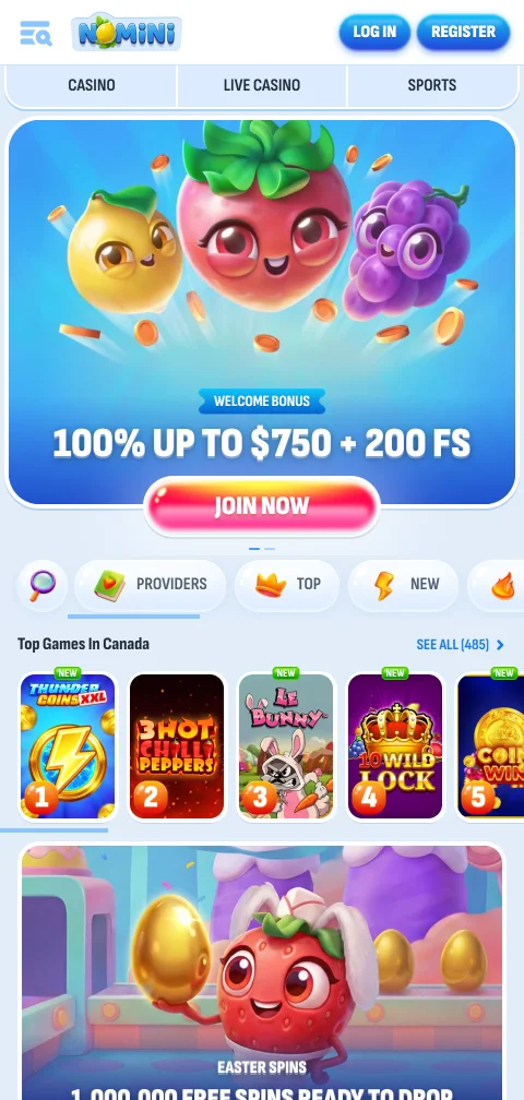 Acceso móvil gaming Nomini casino España smartphones