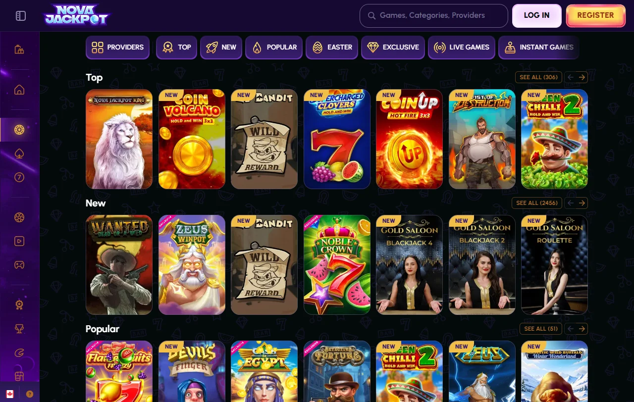 Bonos y condiciones promocionales de Novajackpot Casino