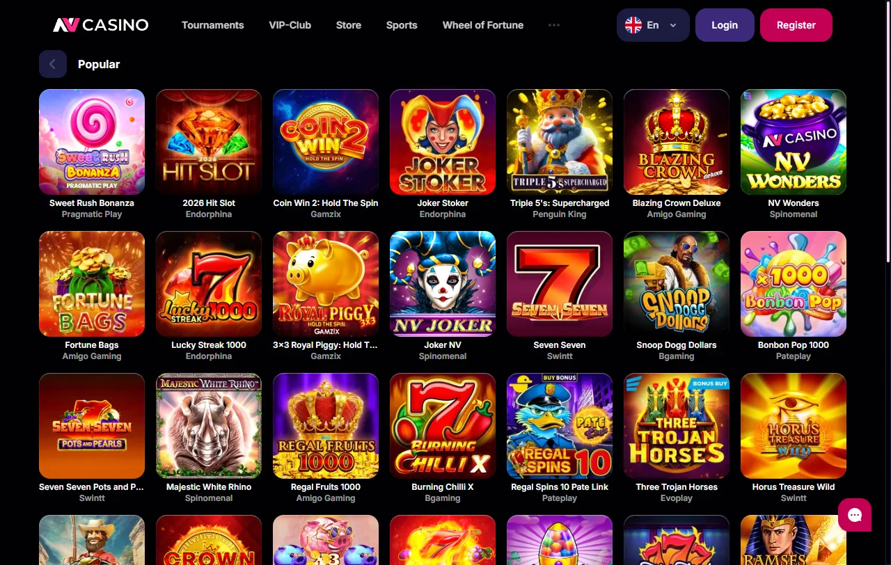 NV Casino juegos y proveedores principales del catálogo