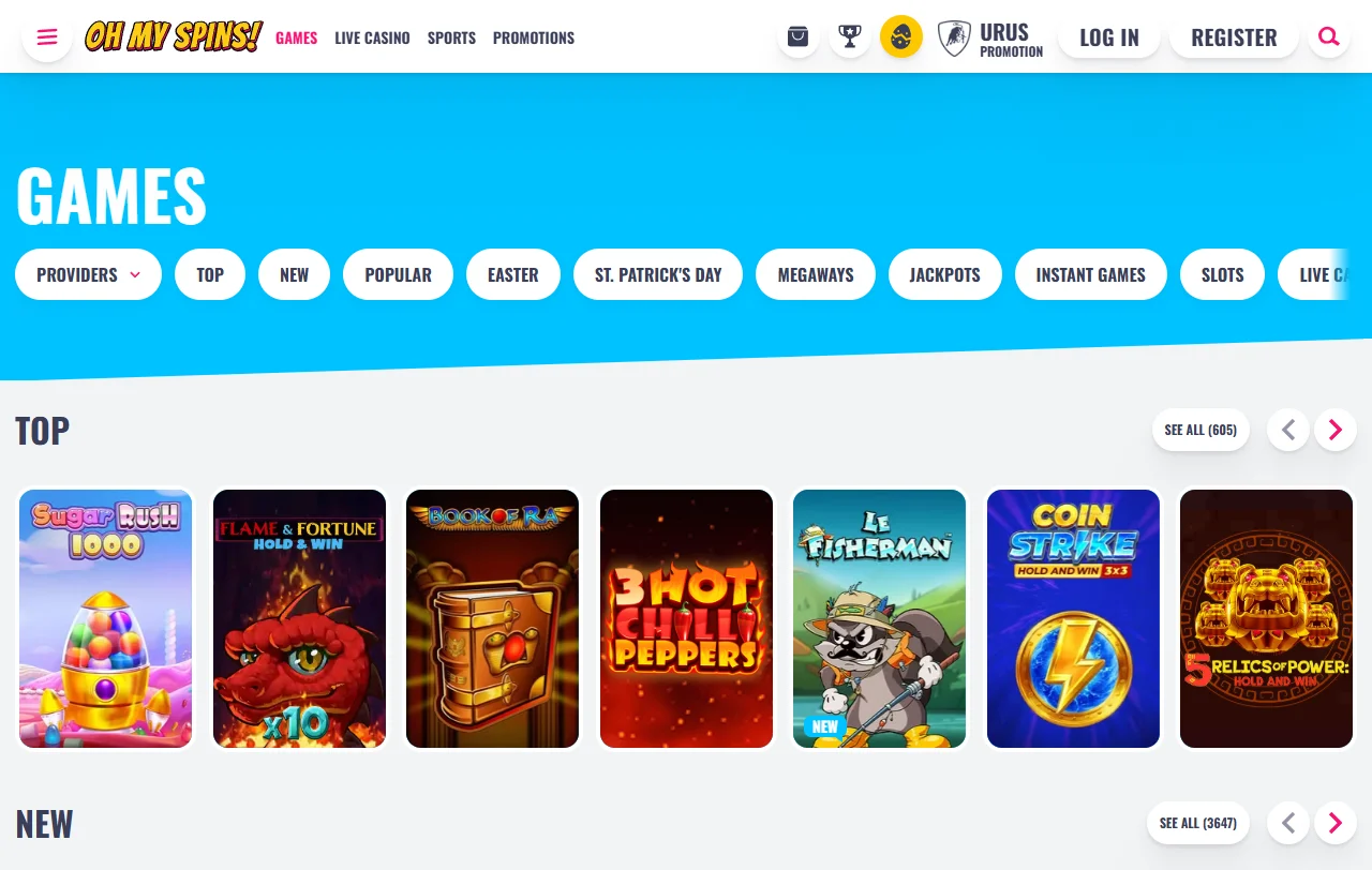 Juegos slots proveedores destacados en Oh My Spins casino España