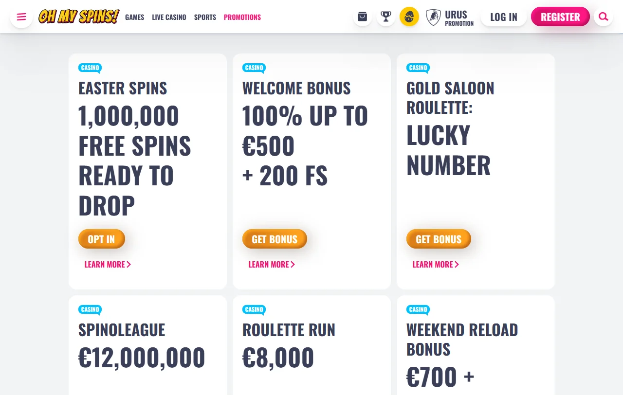 Bonos promociones bienvenida Oh My Spins casino España detallados