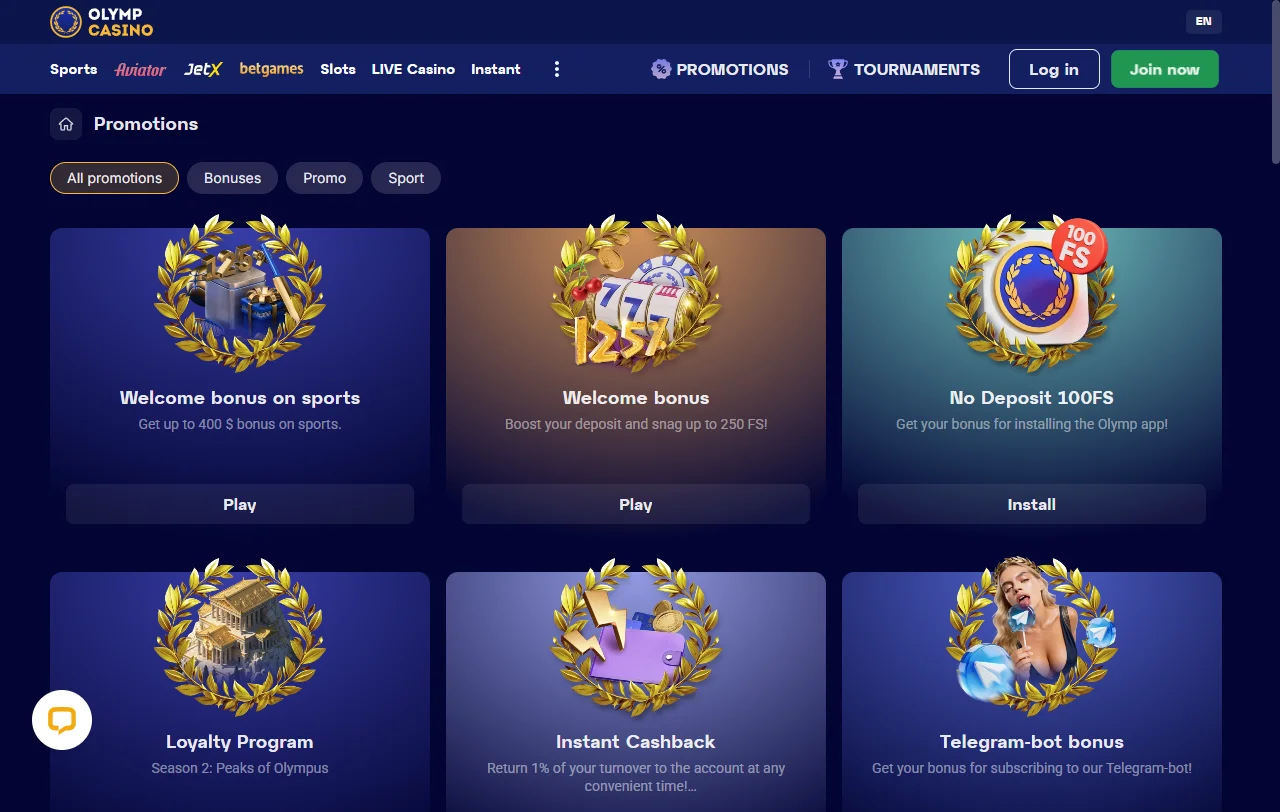 Olymp Casino con slots, mesa en vivo y proveedores