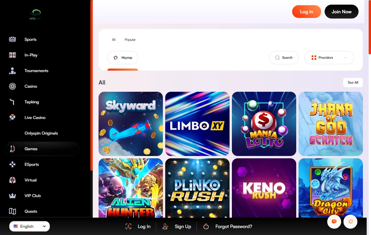 Onlyspin Casino catálogo de juegos, slots y live casino