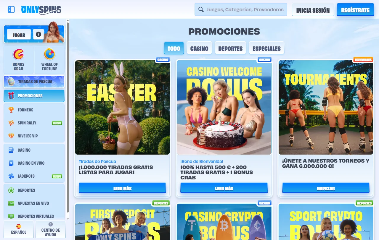 Catálogo slots y proveedores en OnlySpins casino España