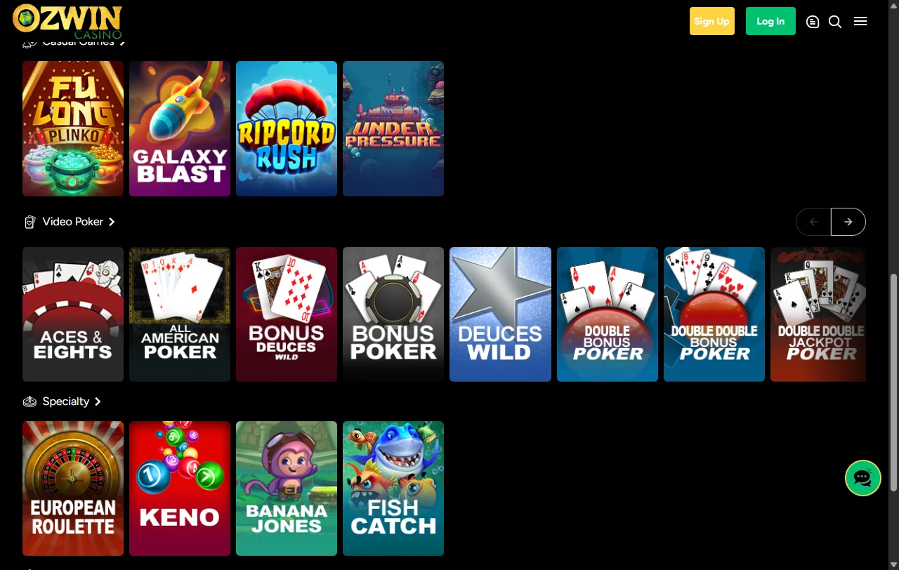 Ozwin Casino juegos y slots con variedad de proveedores
