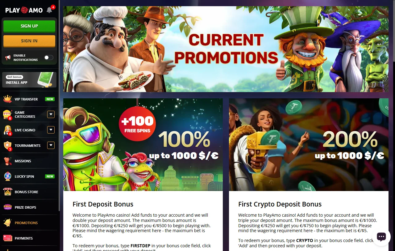 PlayAmo Casino bonos, promociones y condiciones de bienvenida explicadas