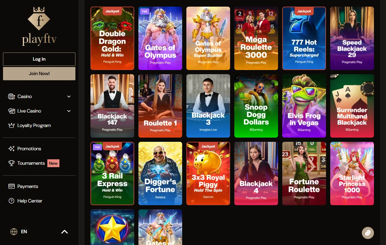 Catálogo de juegos en PlayFashion TV Casino España - tragaperras, mesa y opciones en vivo de proveedores reconocidos