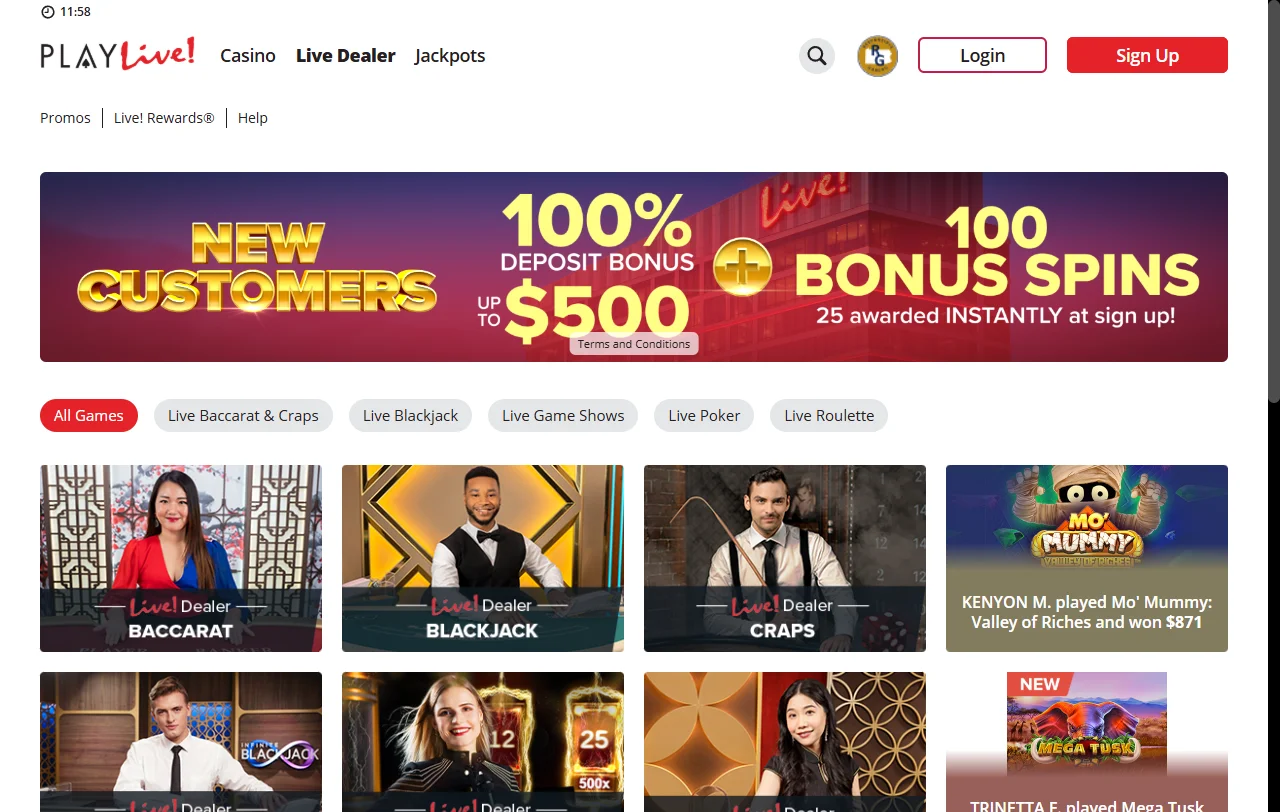 Juegos slots mesas proveedores en PlayLive Casino España