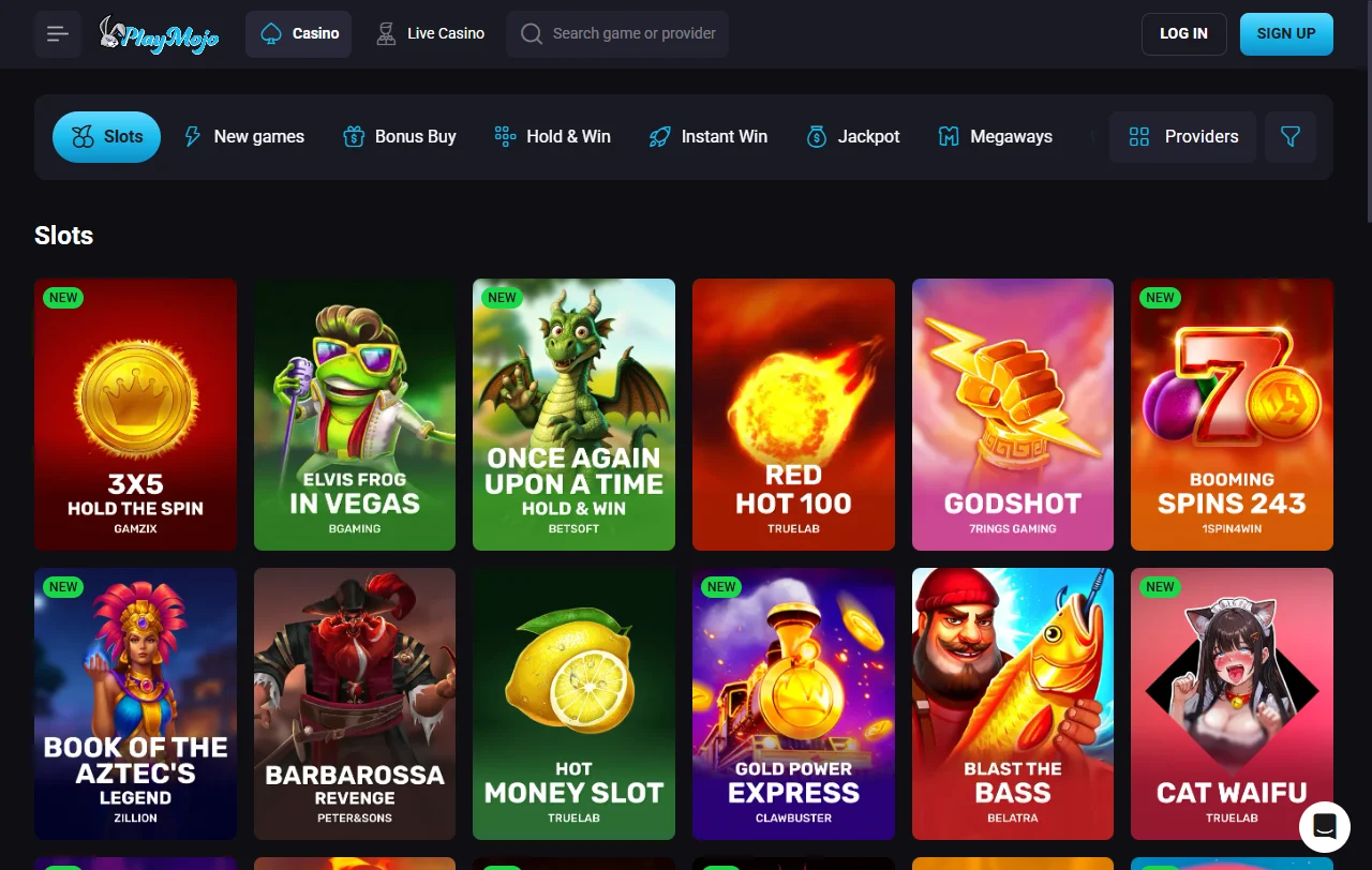 Selección juegos slots proveedores PlayMojo Casino España