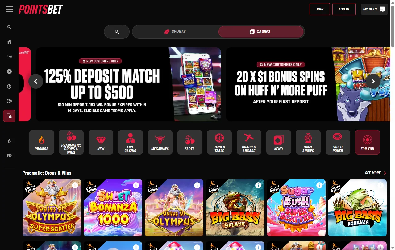 PointsBet Casino juegos y proveedores destacados en la reseña
