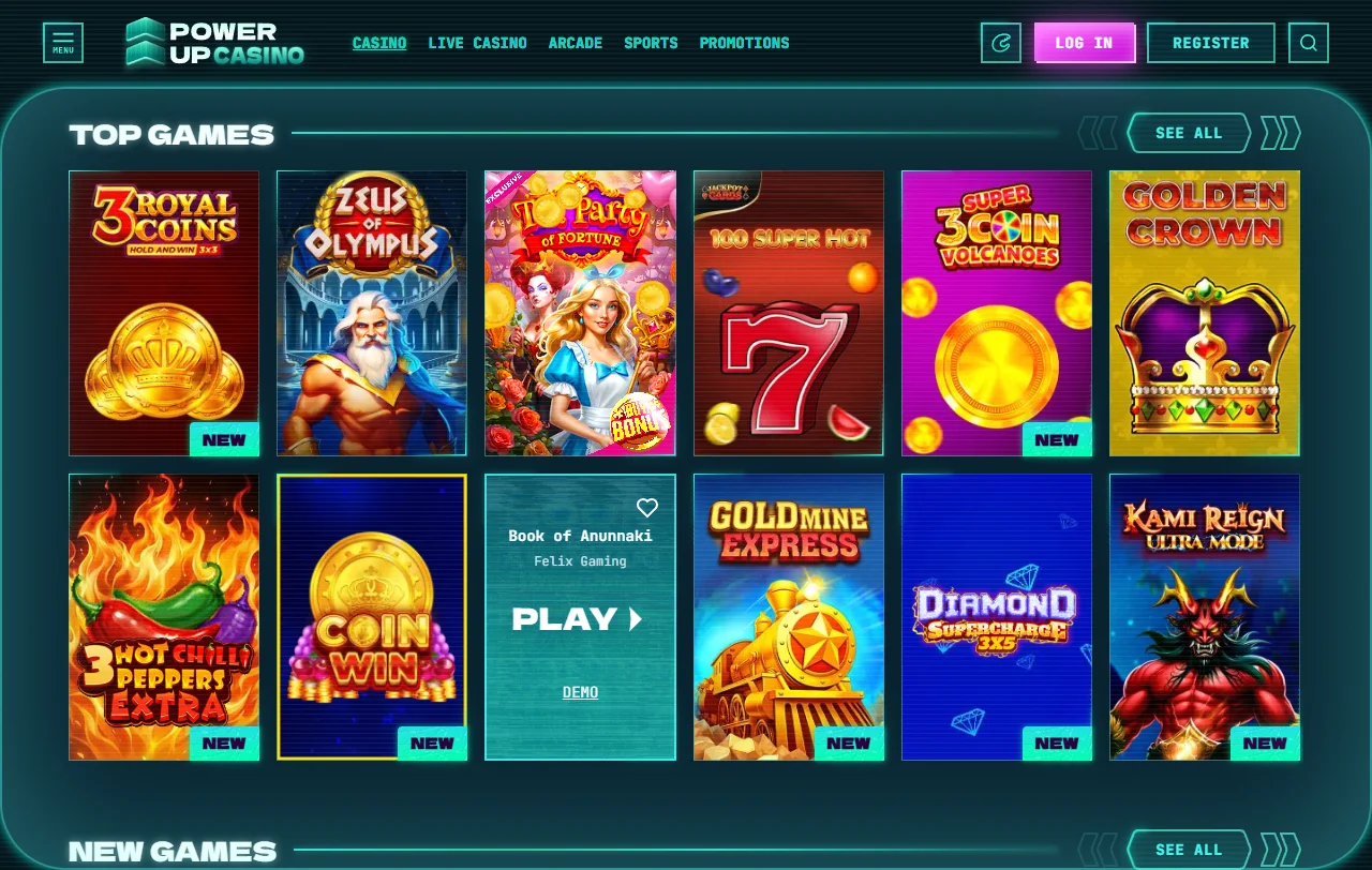 Selección juegos y proveedores en Powerup Casino España
