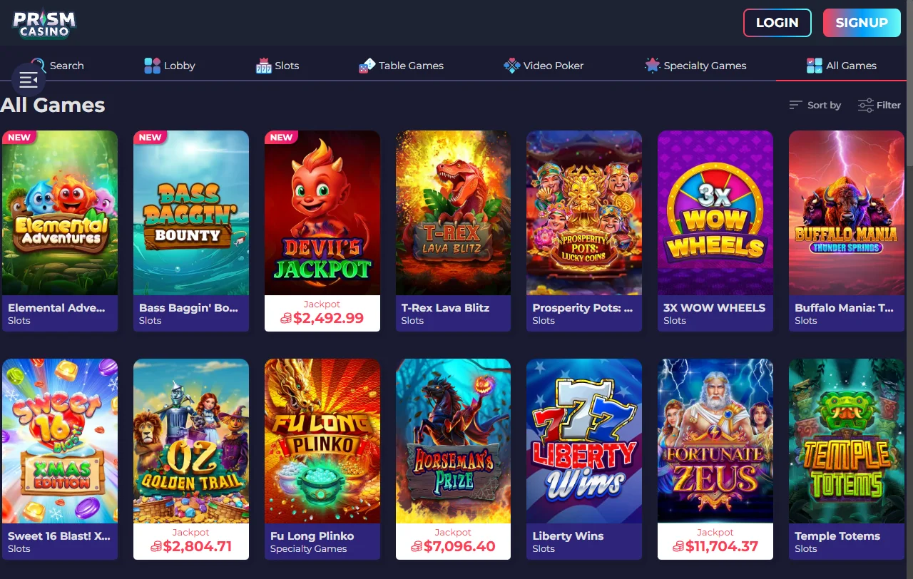Prism Casino juegos y tragaperras con catálogo amplio