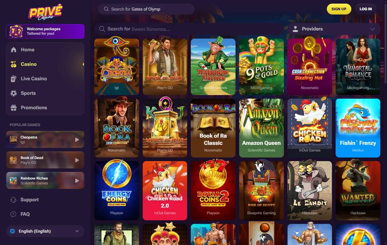 Slots y juegos disponibles en Privé casino España