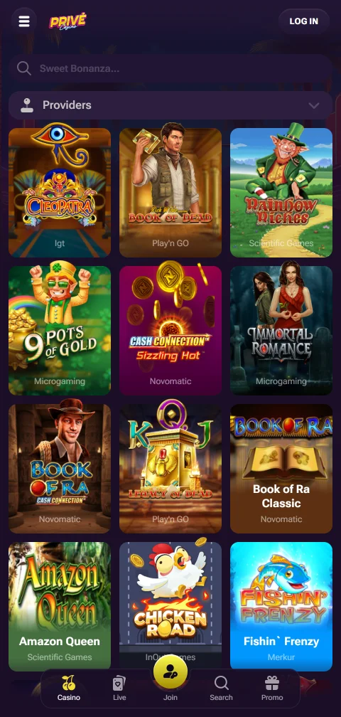 Pagos depósitos retiros Privé casino España móvil