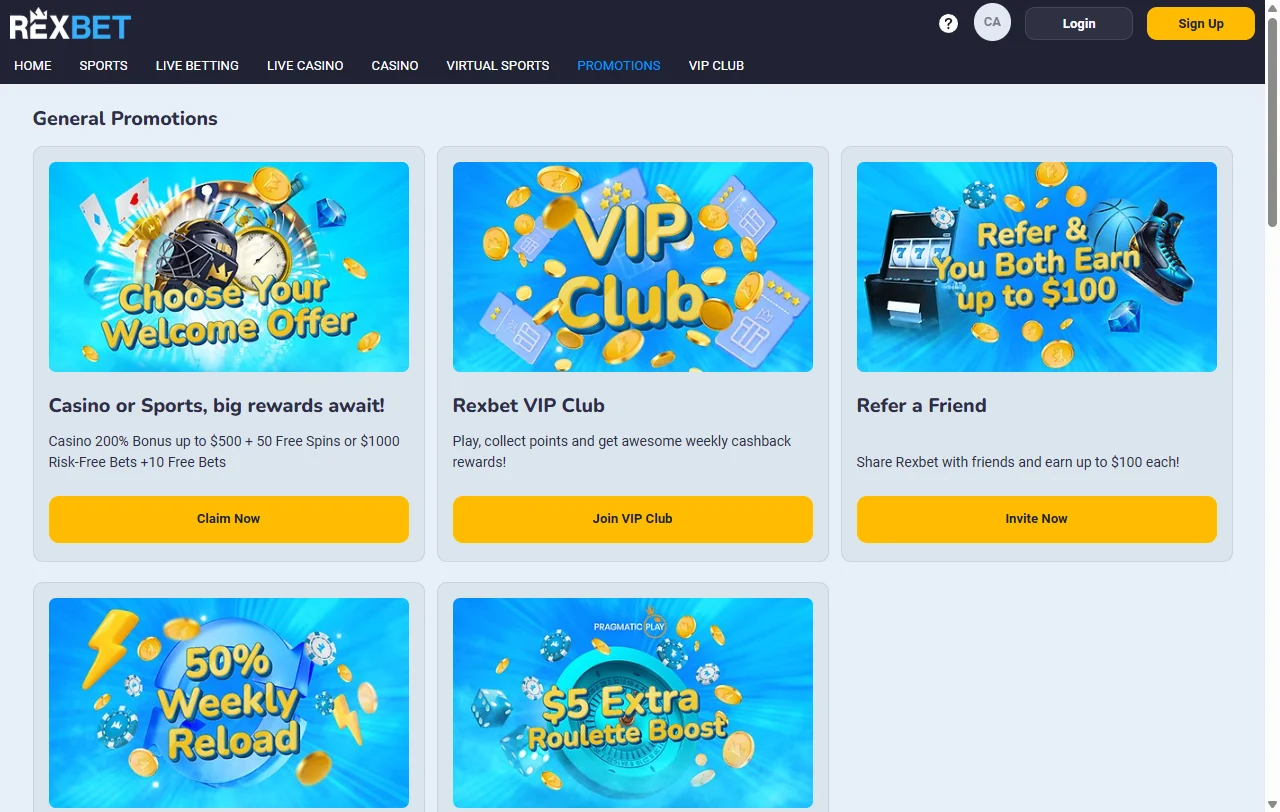 Promociones y bonos disponibles Rexbet Casino España