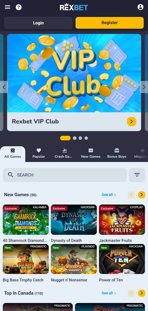 Métodos depósito retiro Rexbet Casino España plataforma