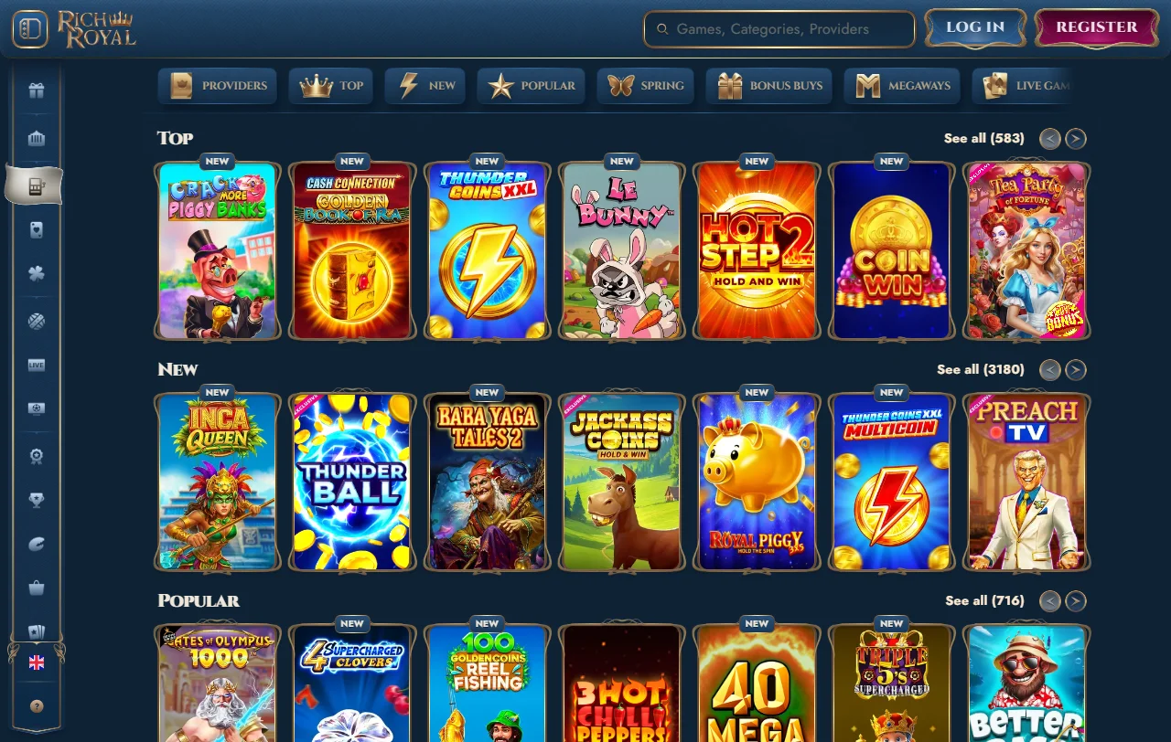 RichRoyal casino catálogo de juegos, tragaperras y vivo