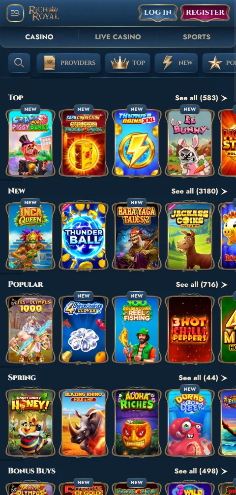 RichRoyal casino depósitos, retiros y métodos de pago