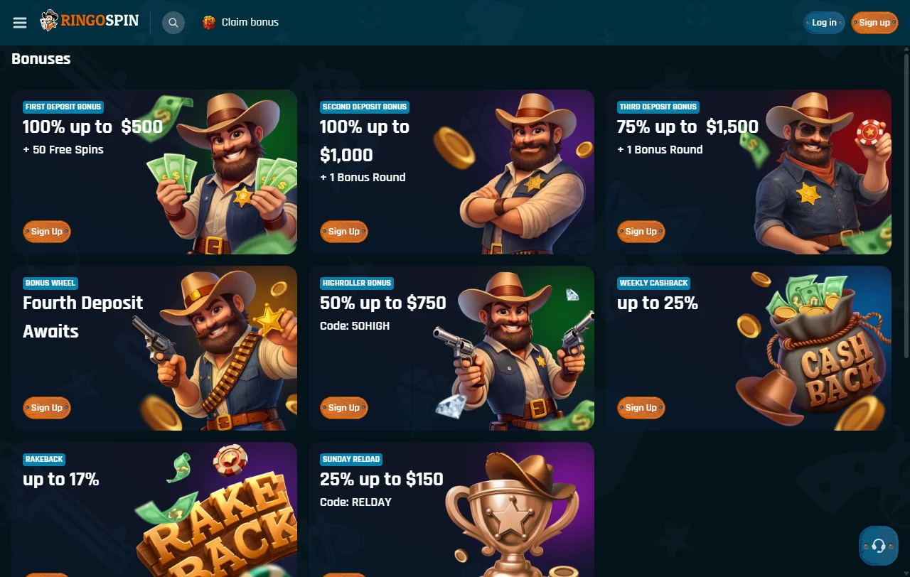 RingoSpin Casino juegos y catálogo con tragaperras y mesas