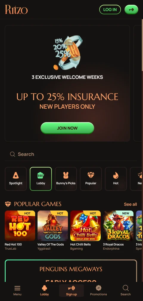 Ritzo Casino experiencia móvil con acceso desde smartphone