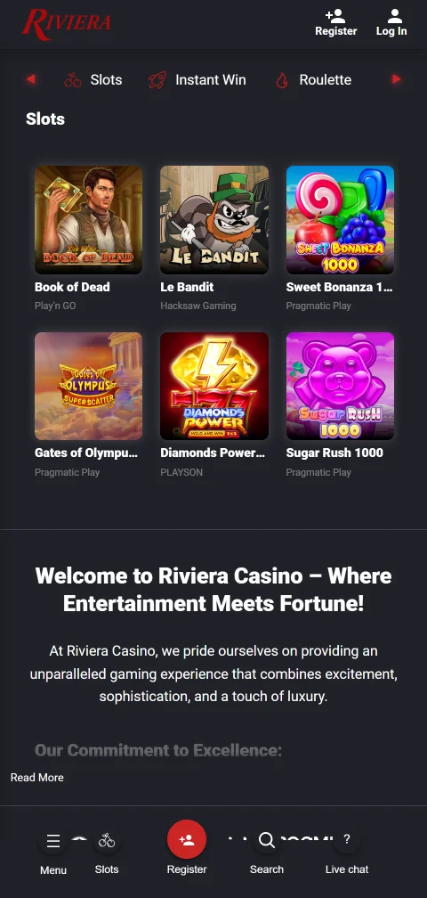 Riviera Casino acceso móvil optimizado para iOS y Android