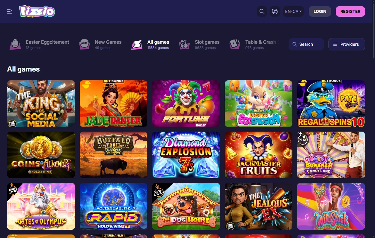 Catálogo slots y juegos mesa en Rizzio Casino España