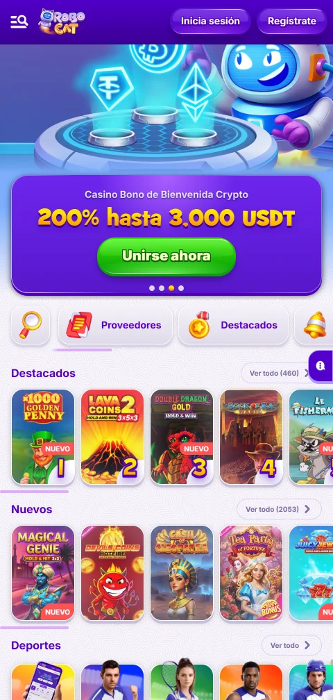 Acceso móvil y juegos RoboCat Casino España España