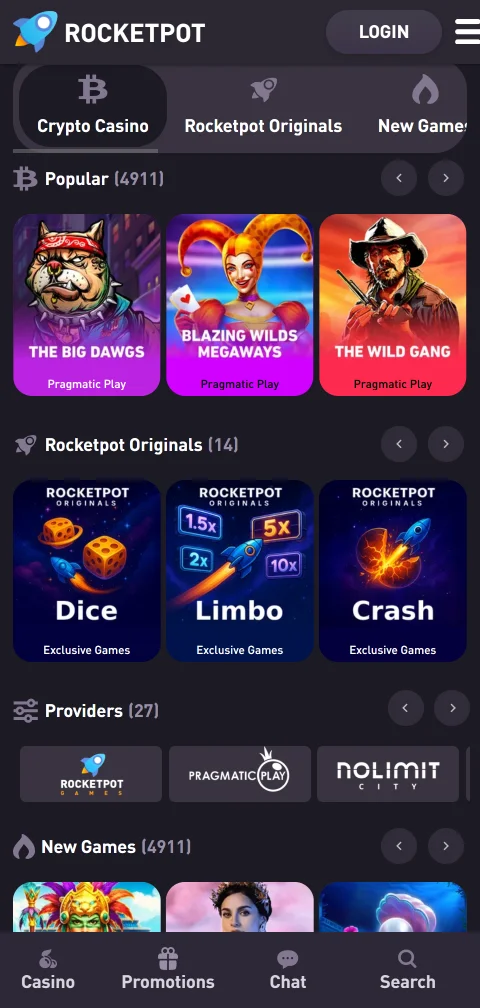 RocketPot casino depósitos, retiradas y métodos de pago disponibles