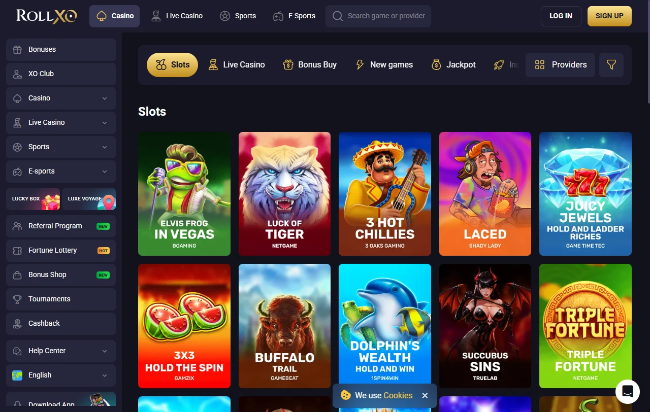 RollXo Casino juegos, slots y proveedores destacados