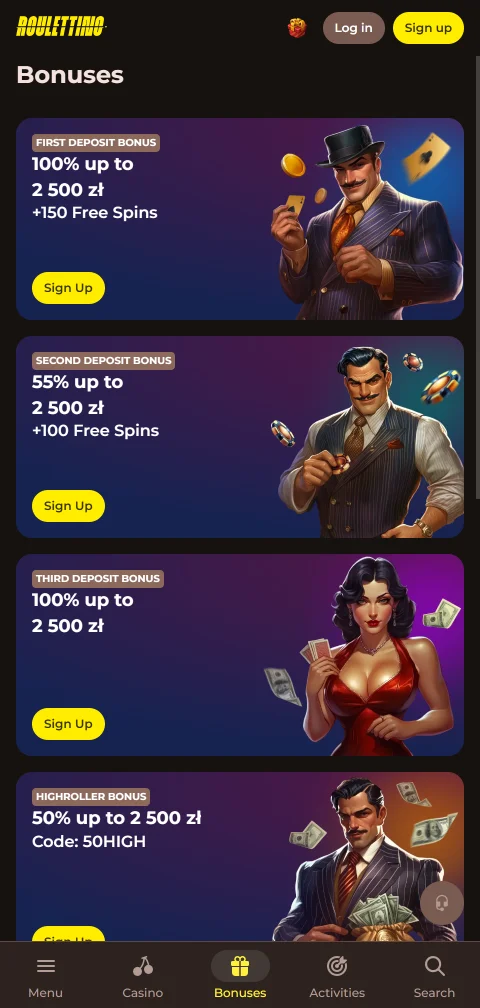 Roulettino Casino pagos, depósitos y retiradas para España