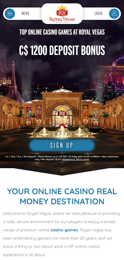Royal Vegas Casino optimizado para jugar desde móvil