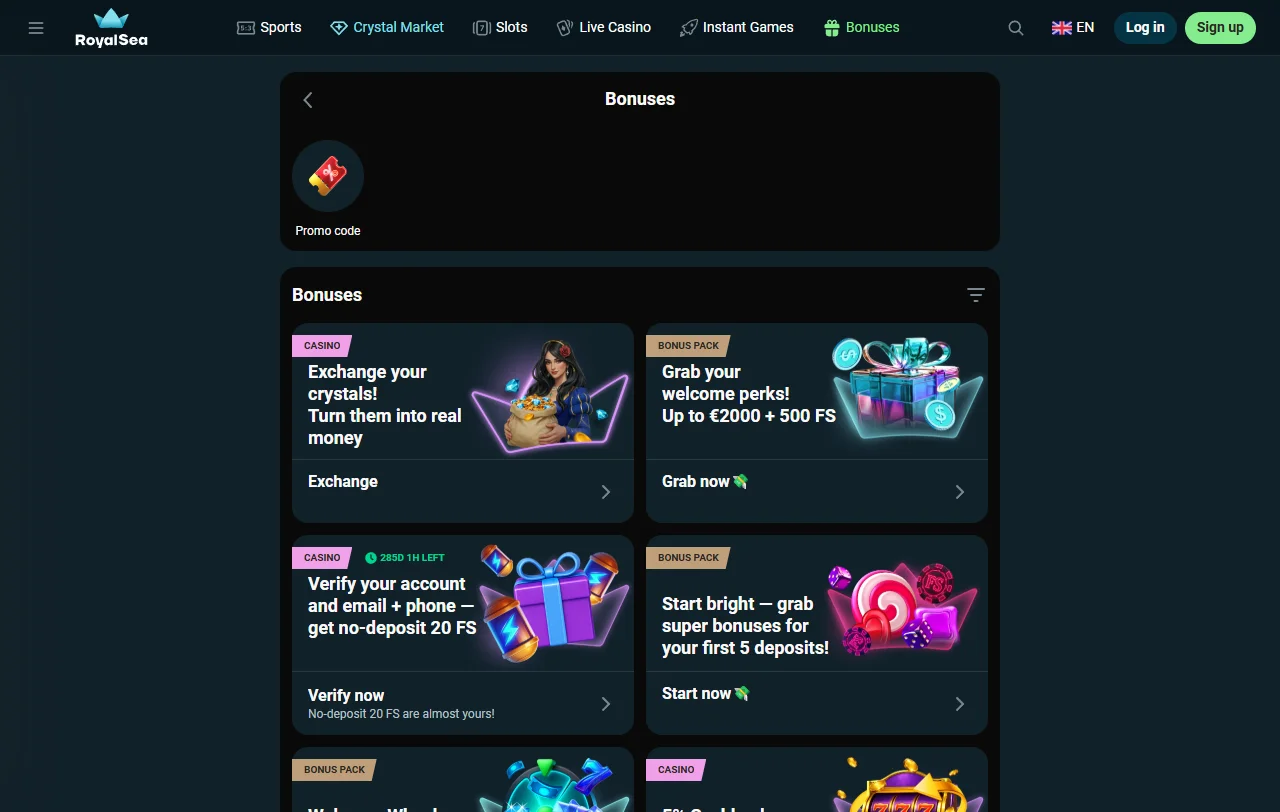 RoyalSea Casino bonos, promociones y bienvenida
