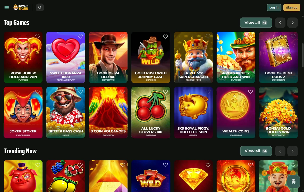 RoyalsTiger Casino overview sobre slots, mesas y proveedores destacados