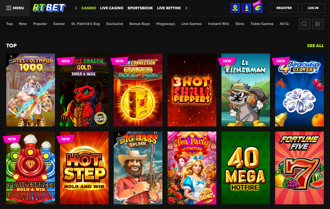 Biblioteca de juegos y proveedores de software disponibles en RT Bet casino España