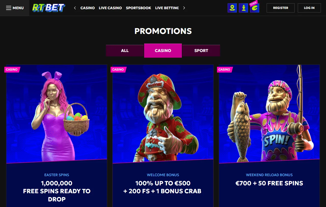 Bonificaciones y ofertas promocionales activas en RT Bet casino España