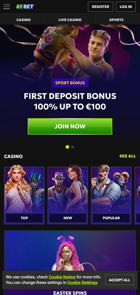 Acceso móvil optimizado a RT Bet casino España sin necesidad de aplicación nativa