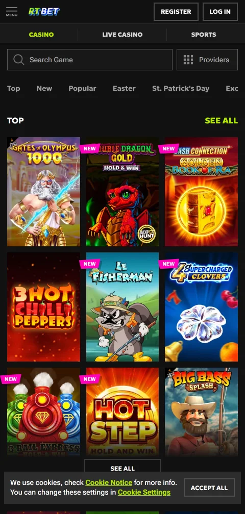 Métodos de depósito y retiro disponibles en RT Bet casino España para jugadores