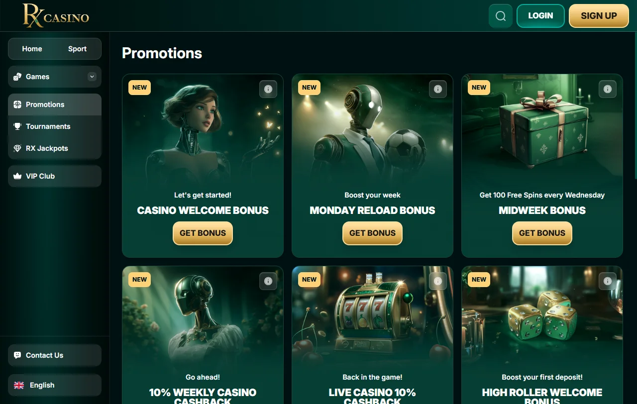 Oferta de juegos y proveedores en RX Casino